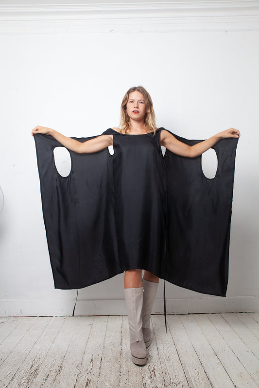 Ann Demeulemeester FW 1998 "4 holes" midnight wrap dress