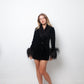Vintage black velvet jacket with feather collar and cuffs