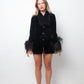 Vintage black velvet jacket with feather collar and cuffs