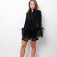 Vintage black velvet jacket with feather collar and cuffs