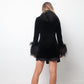 Vintage black velvet jacket with feather collar and cuffs