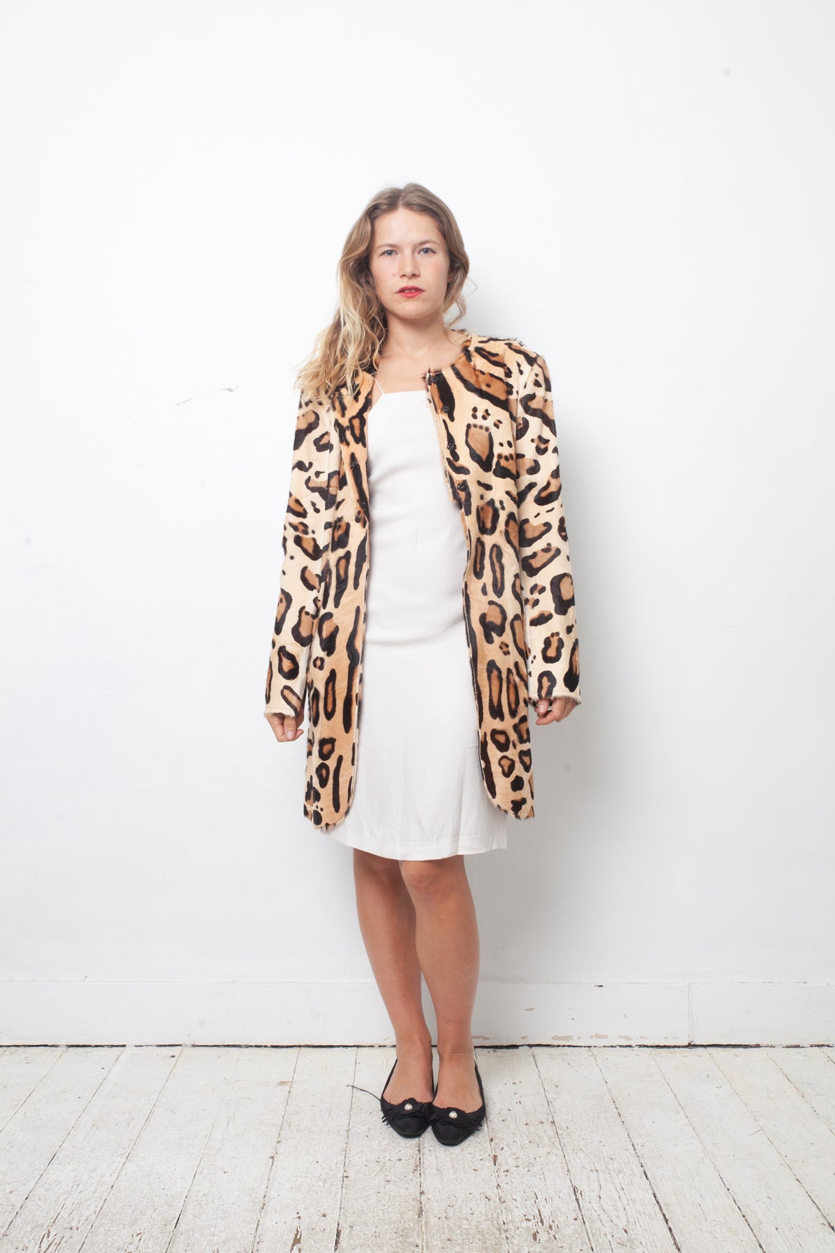 Pollini 2000's goat fur coat with leopard print