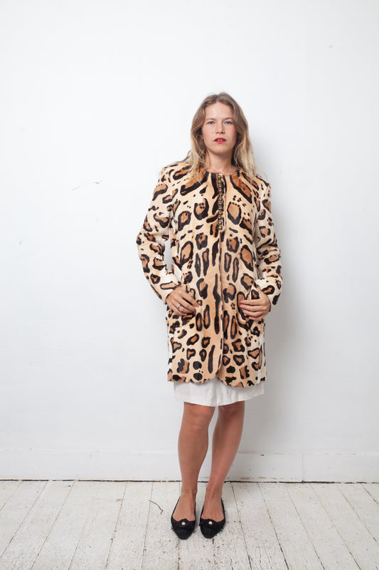 Pollini 2000's goat fur coat with leopard print