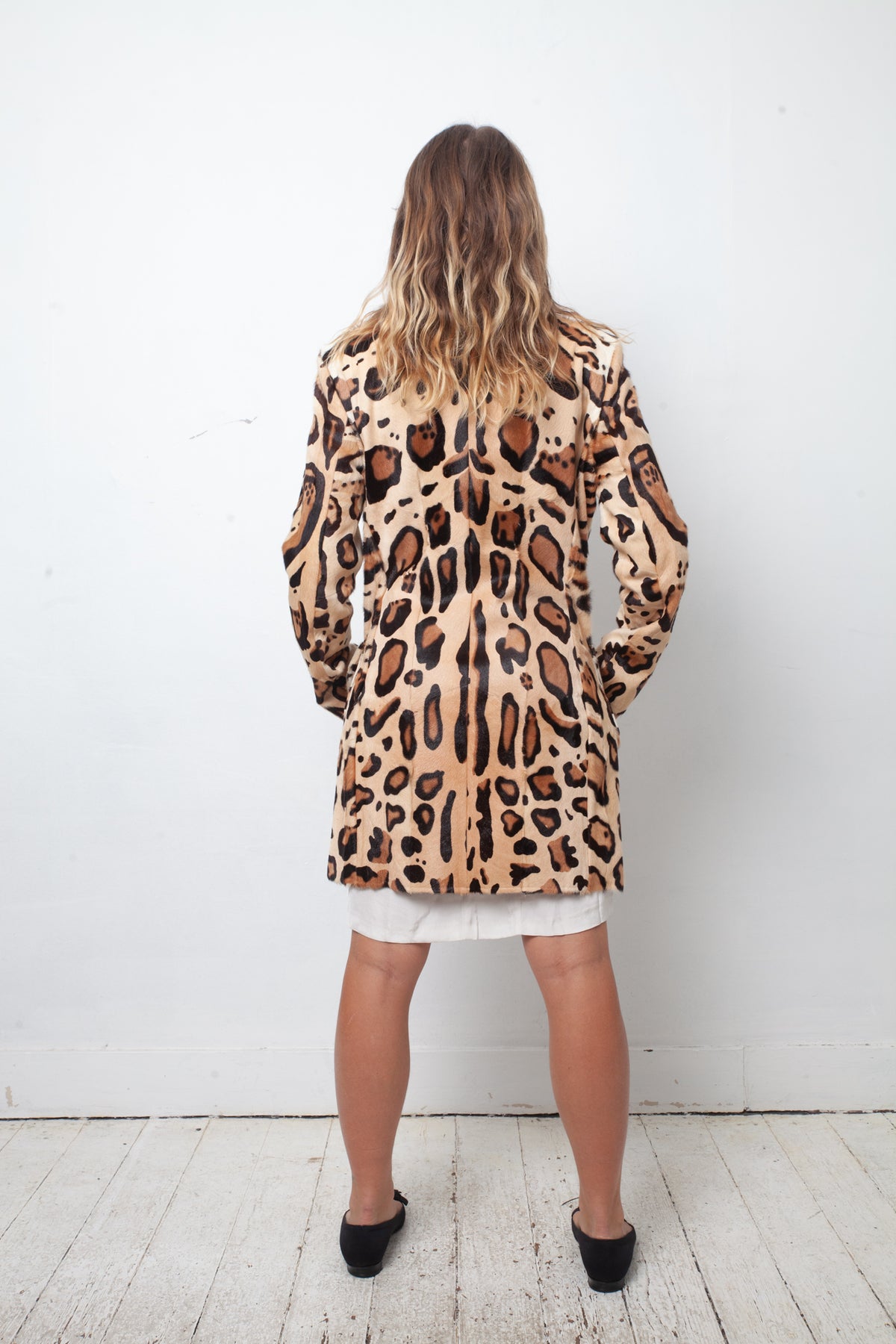 Pollini 2000's goat fur coat with leopard print