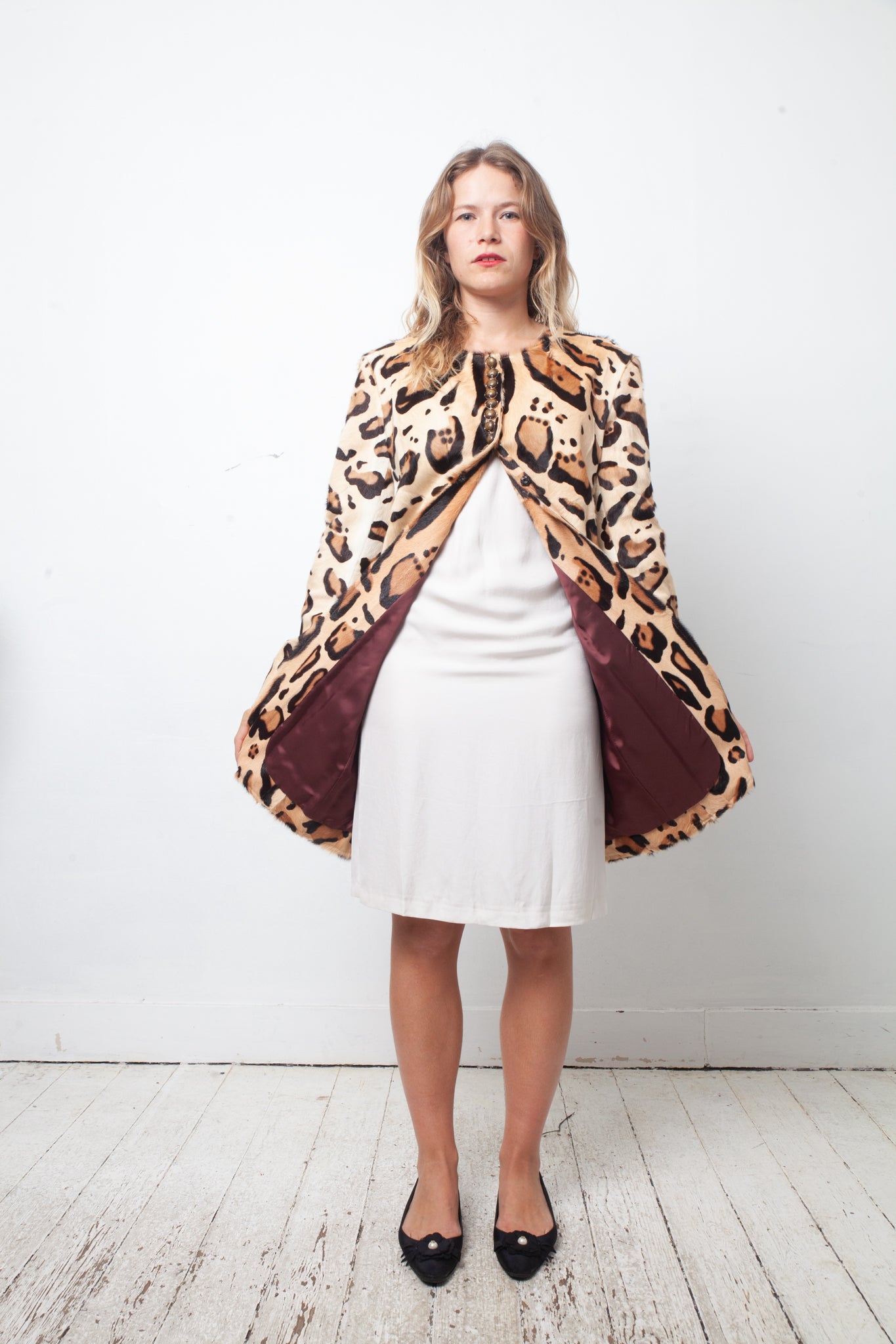 Pollini 2000's goat fur coat with leopard print