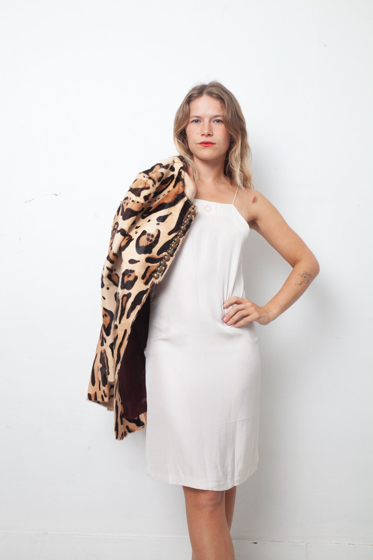 Pollini 2000's goat fur coat with leopard print
