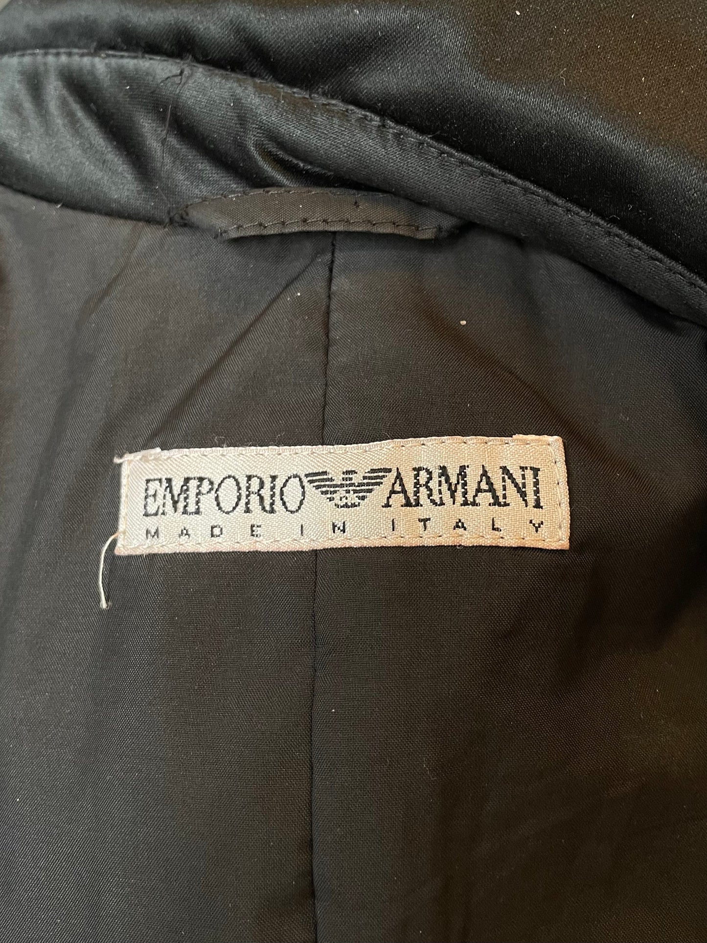 Emporio Armani 90's leather jacket with silver stitches, silk collar and integrated belt