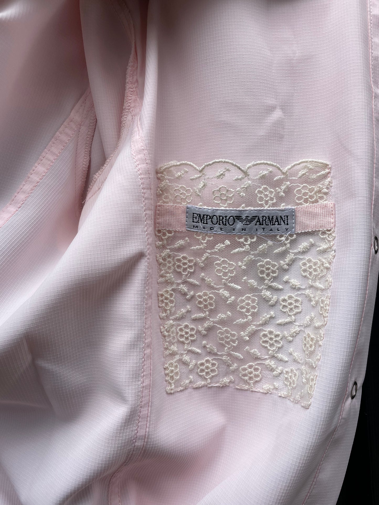 Emporio Armani 2000's soft pink nylon jacket with wide collar