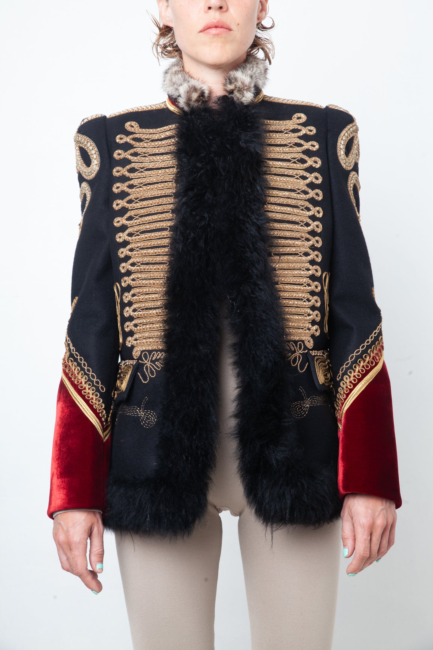 Roberto Cavalli Fall 2016 runway military jacket with golden snake embroideries
