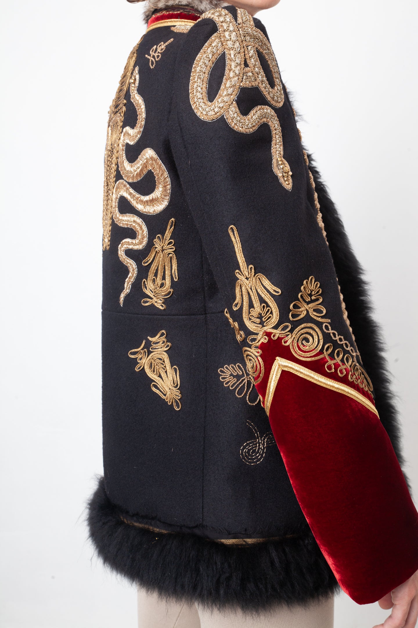 Roberto Cavalli Fall 2016 runway military jacket with golden snake embroideries