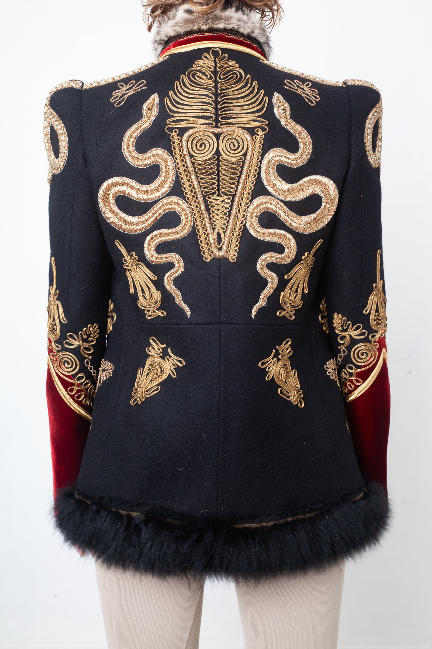 Roberto Cavalli Fall 2016 runway military jacket with golden snake embroideries
