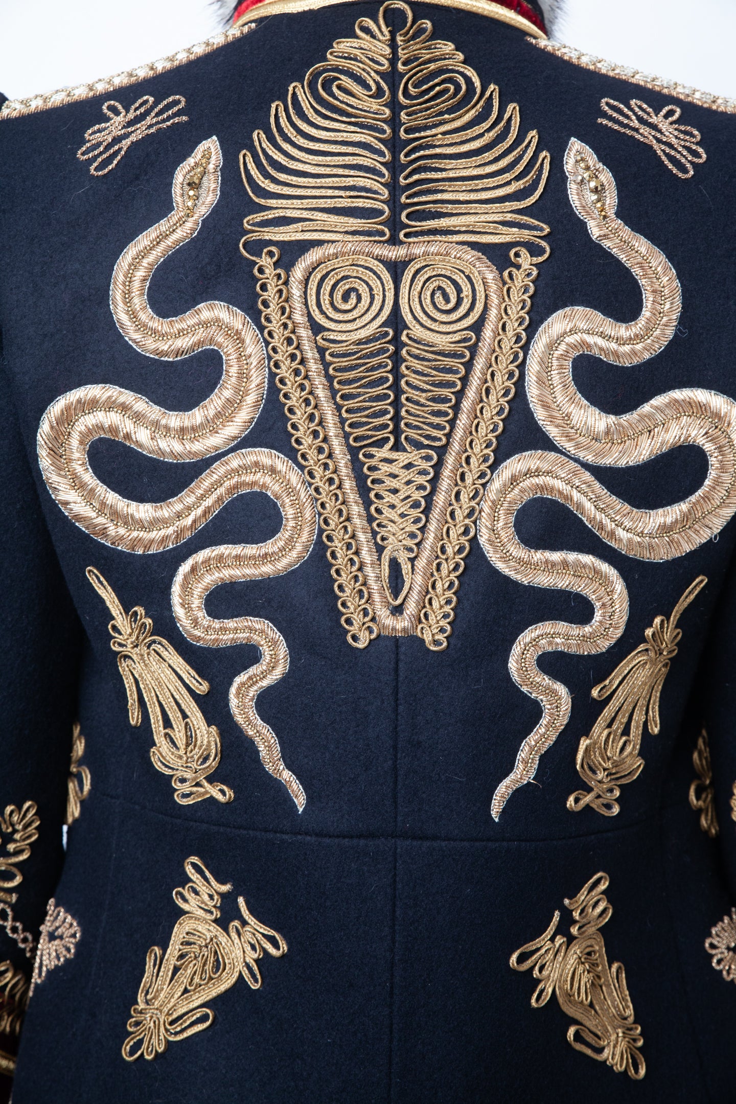 Roberto Cavalli Fall 2016 runway military jacket with golden snake embroideries