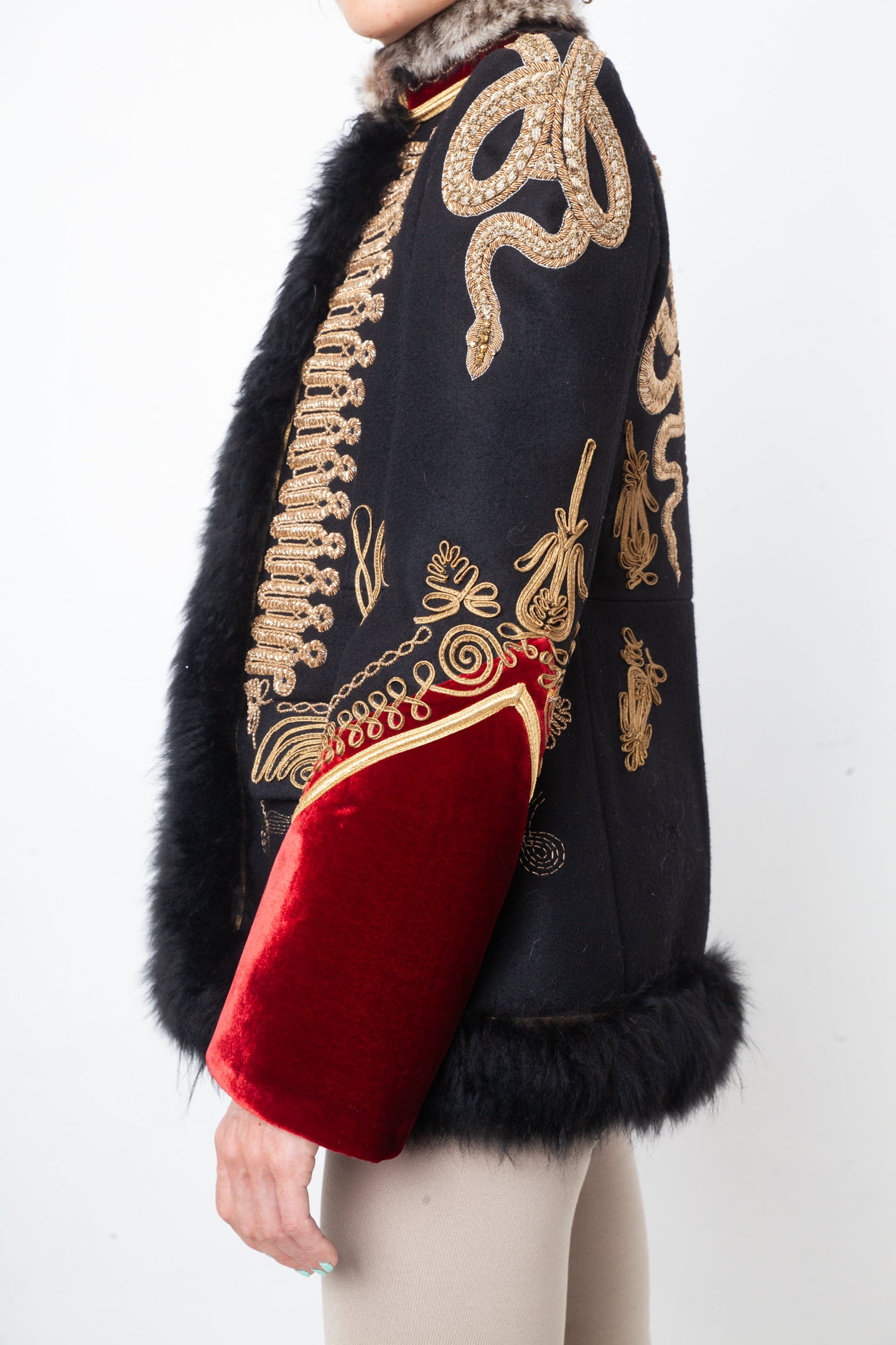 Roberto Cavalli Fall 2016 runway military jacket with golden snake embroideries