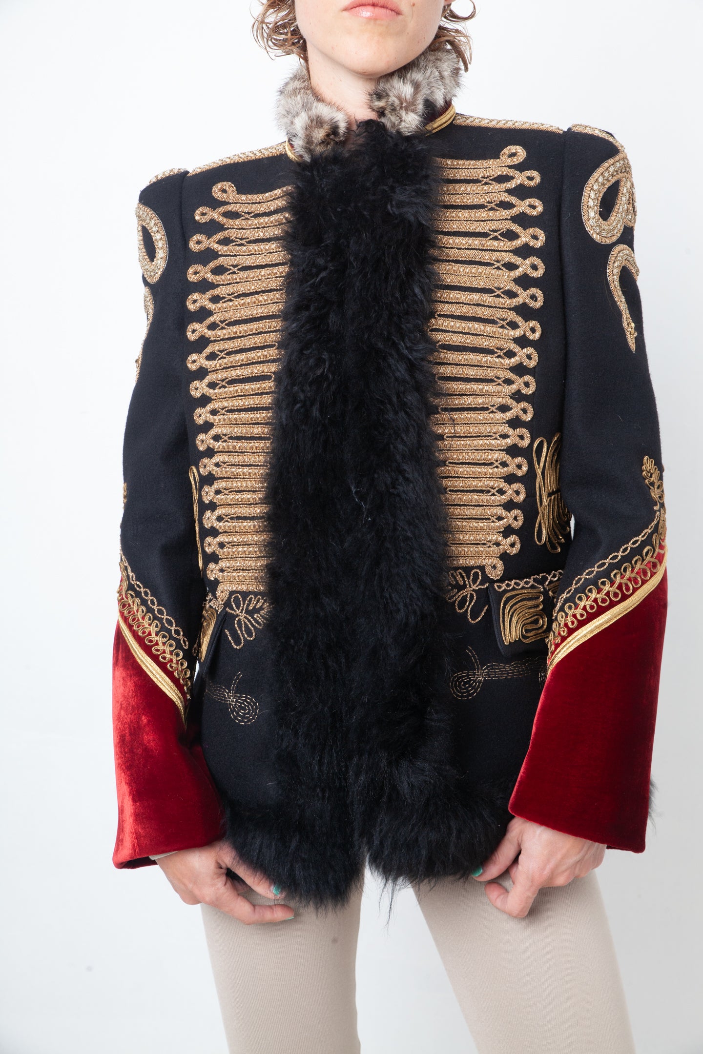 Roberto Cavalli Fall 2016 runway military jacket with golden snake embroideries