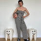 Jean-Paul Lespagnard's black and white striped knit hybrid jumpsuit / trousers