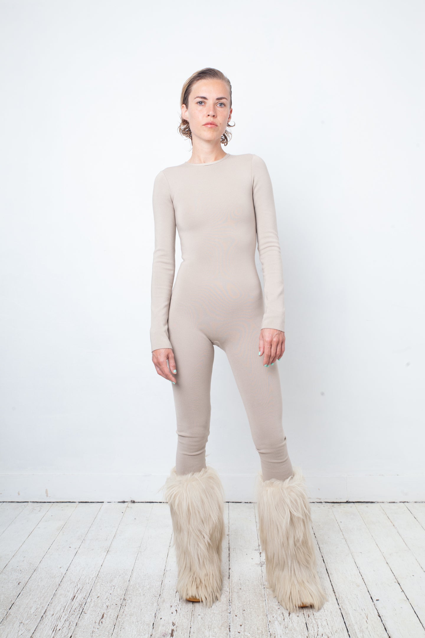 Prada 2000's beige knit body hugging jumpsuit