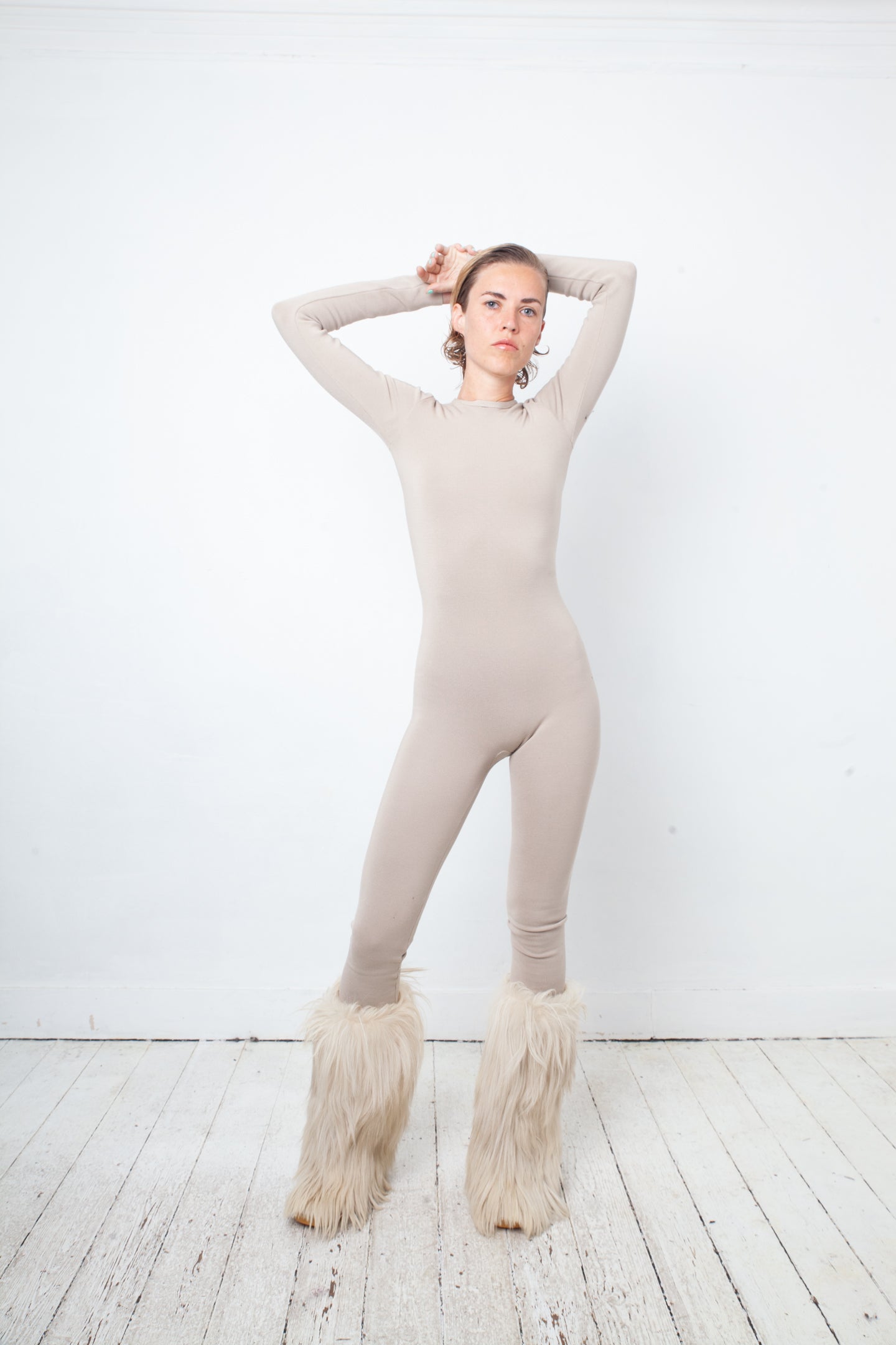 Prada 2000's beige knit body hugging jumpsuit