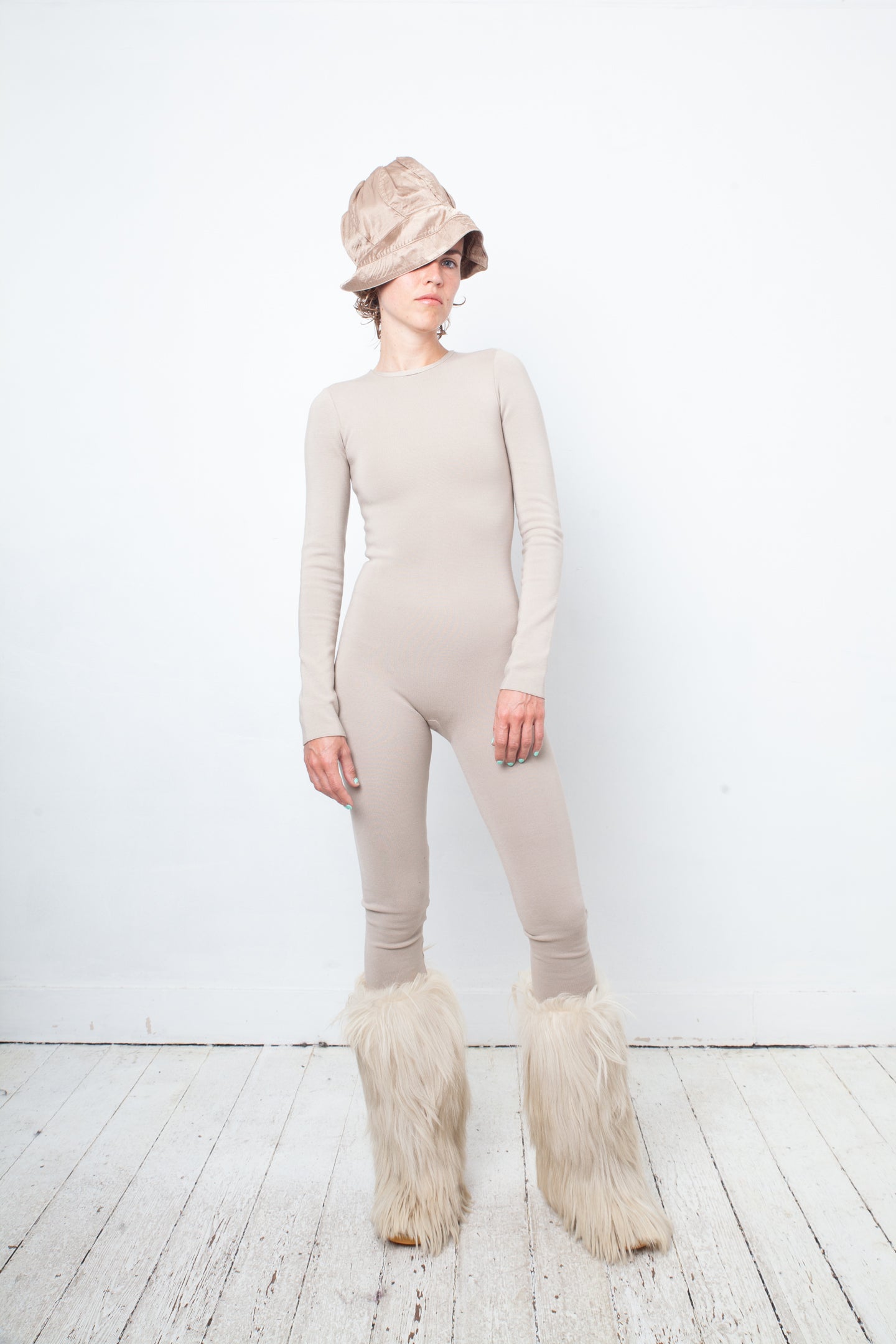 Prada 2000's beige knit body hugging jumpsuit