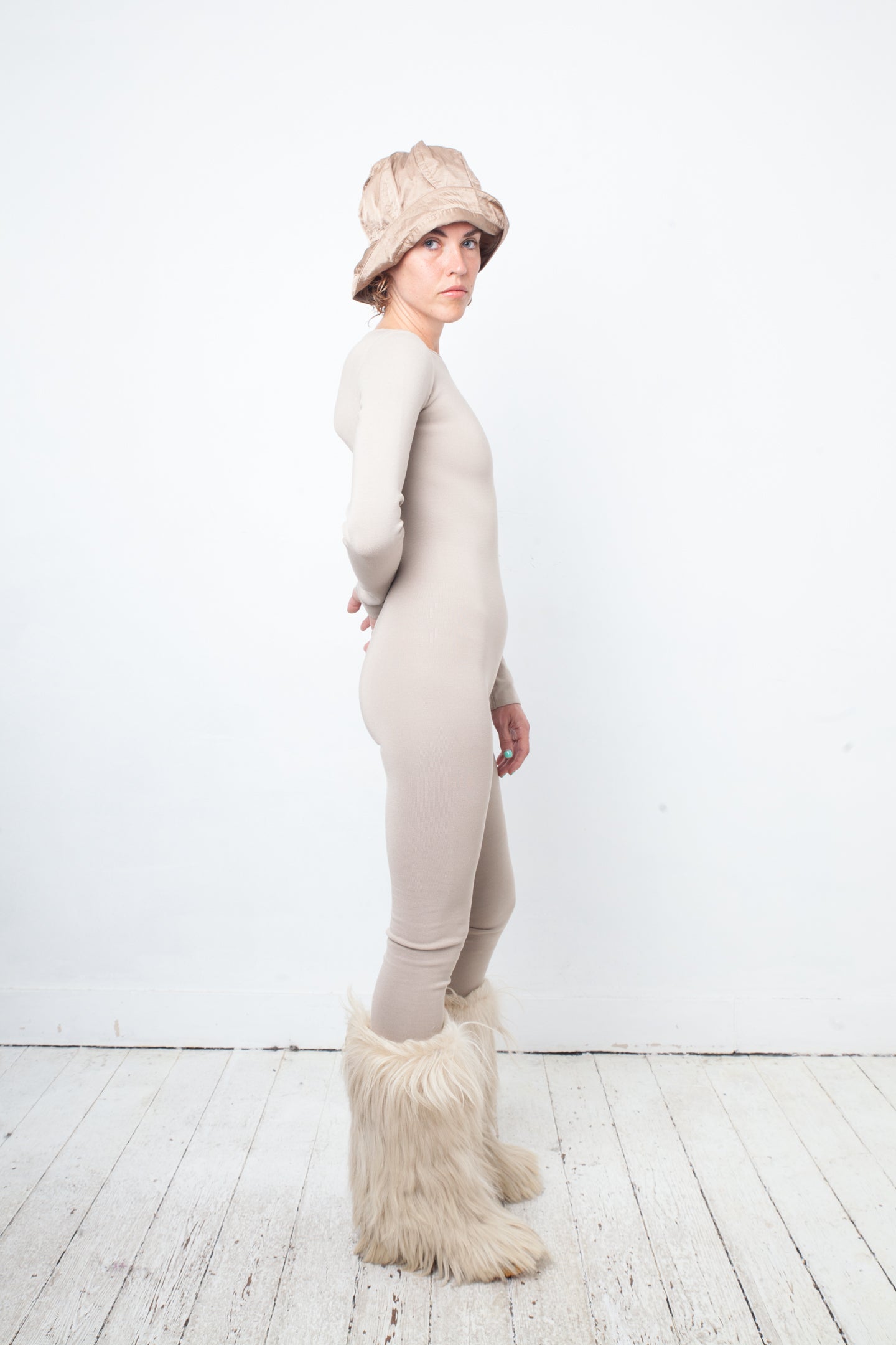 Prada 2000's beige knit body hugging jumpsuit