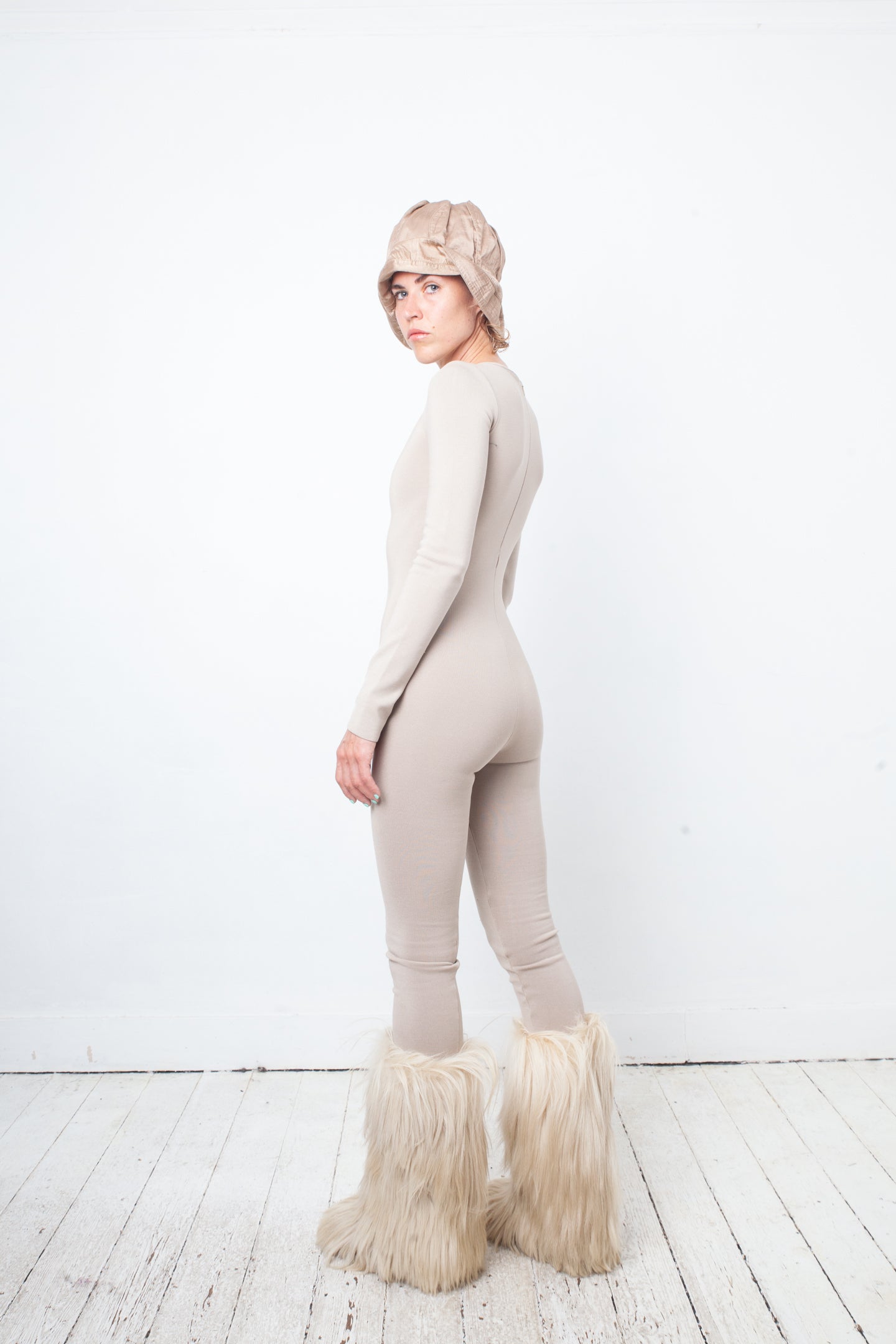 Prada 2000's beige knit body hugging jumpsuit