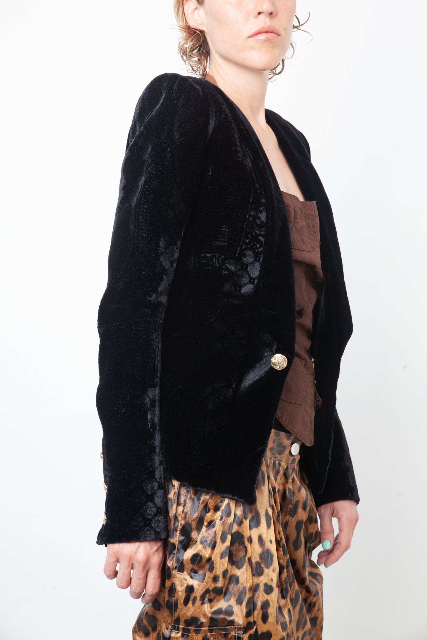 Balmain Fall 2012 black velvet dévoré Fabergé pattern blazer