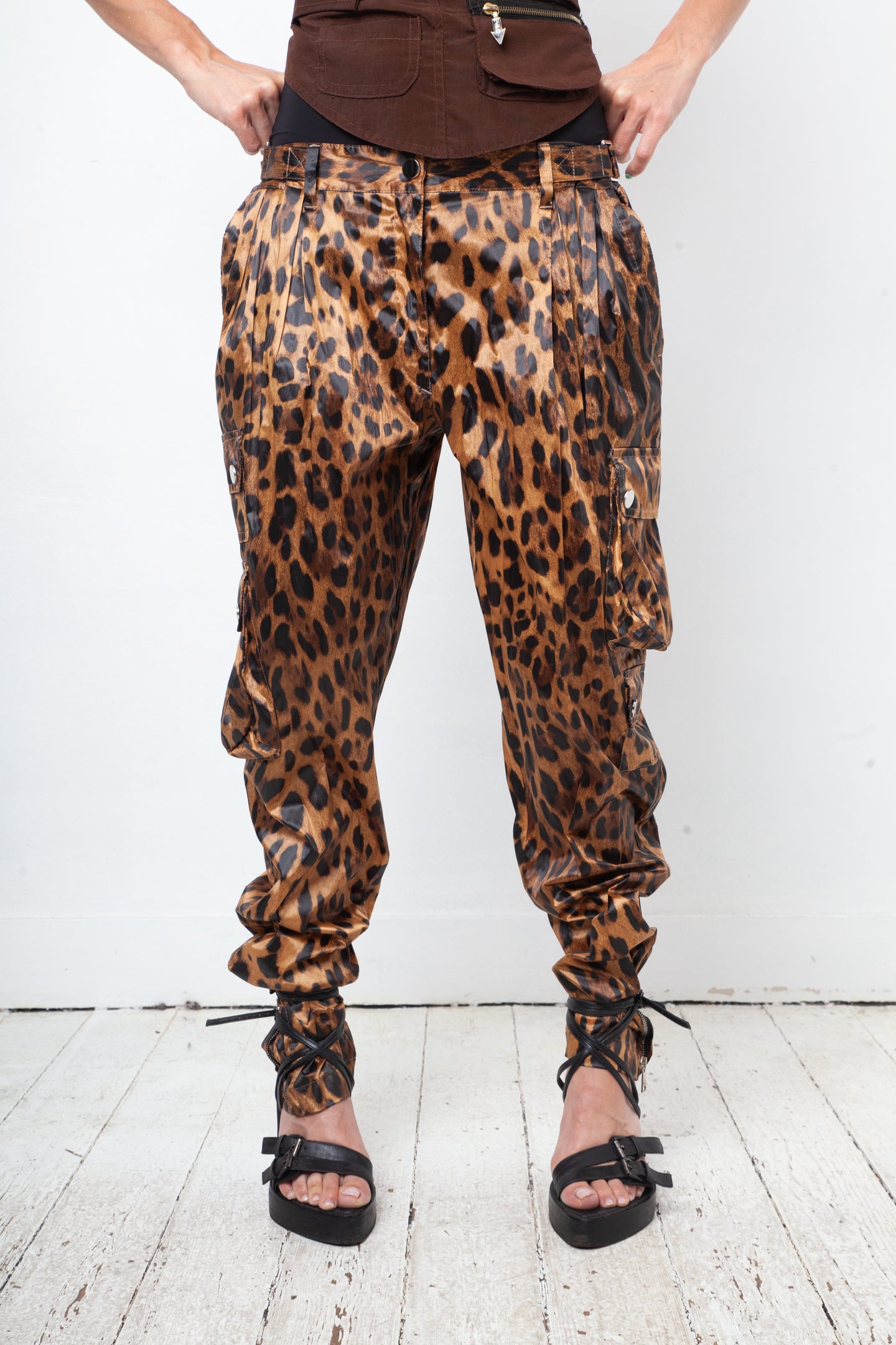 Dolce & Gabbana 2000's satin leopard print cargo pants