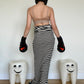 Jean-Paul Lespagnard's black and white striped knit hybrid jumpsuit / trousers