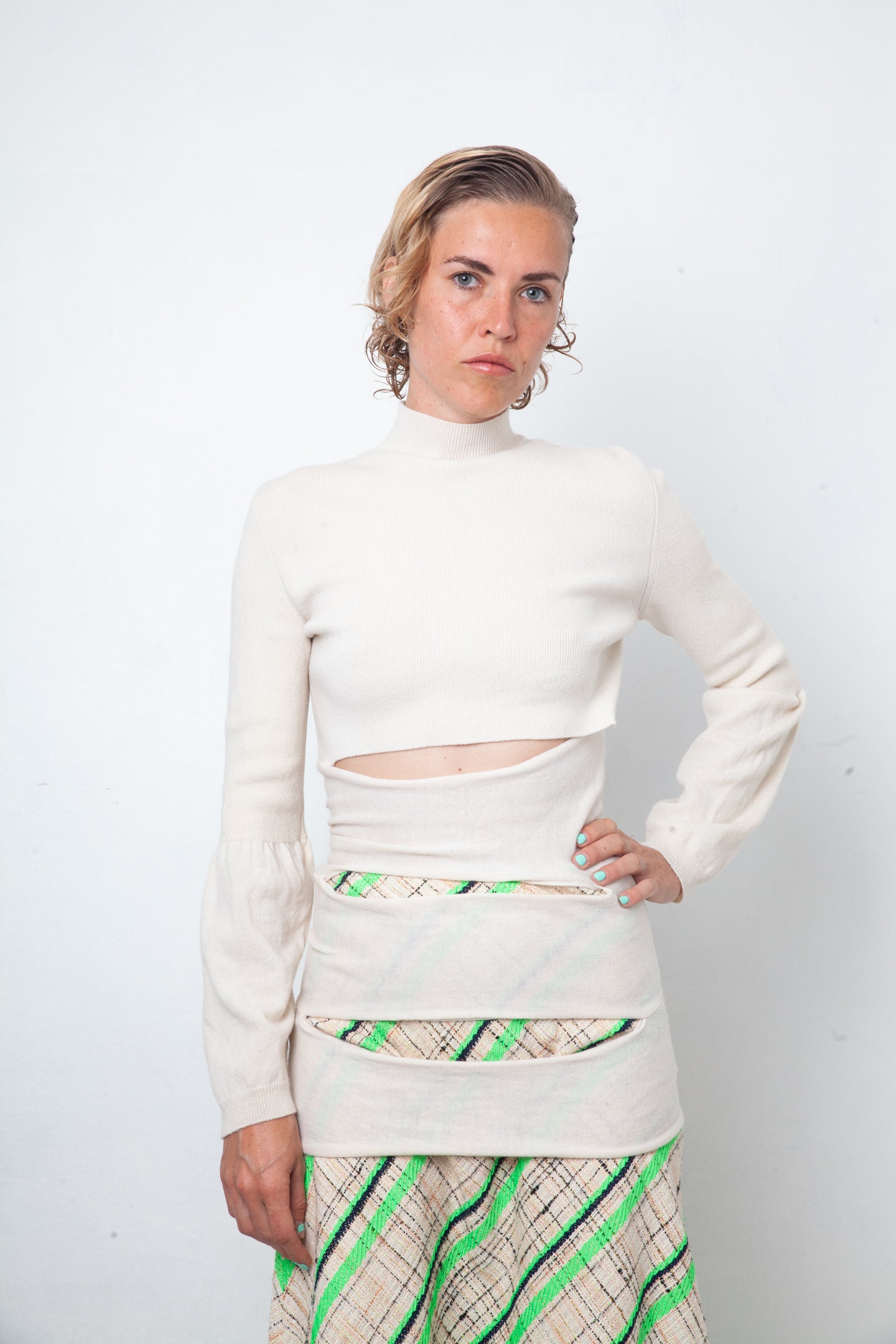 Nina Ricci 2000's cream slashed wool sweater