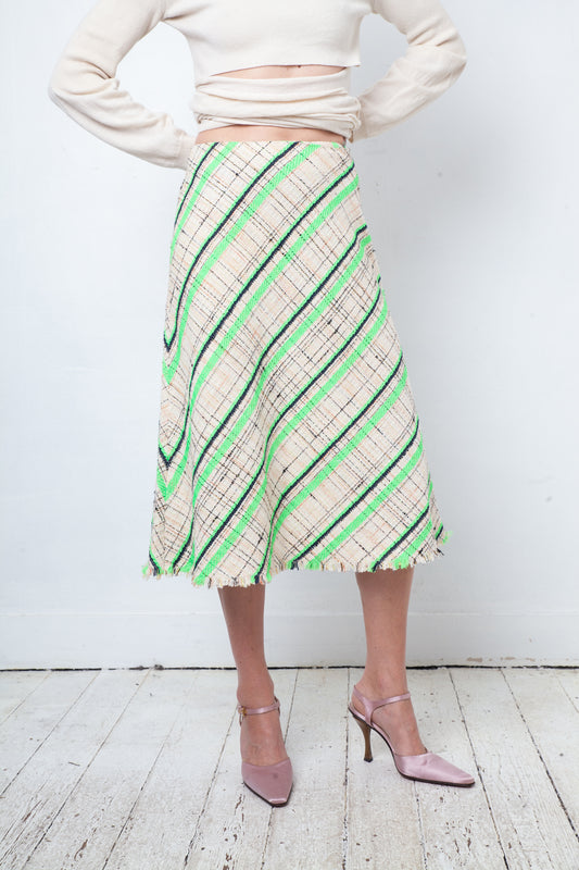 Margiela Spring 2017 cotton knit beige and fluorescent green midi skirt