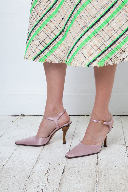 Prada 90's silk soft pink pointy heels with ankle strap size 38,5