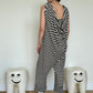Jean-Paul Lespagnard's black and white striped knit hybrid jumpsuit / trousers