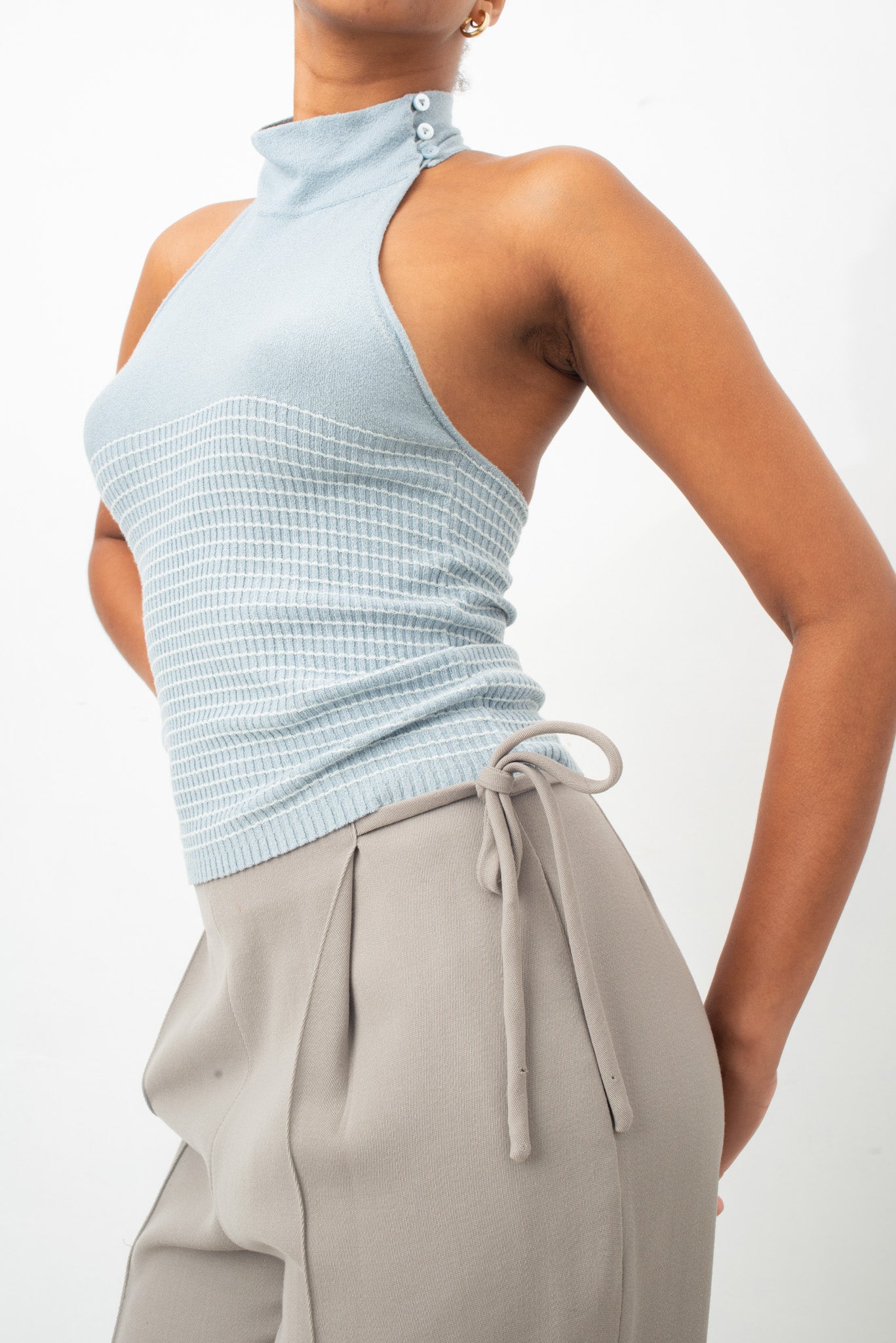 Emporio Armani 2000's knit light blue halter top