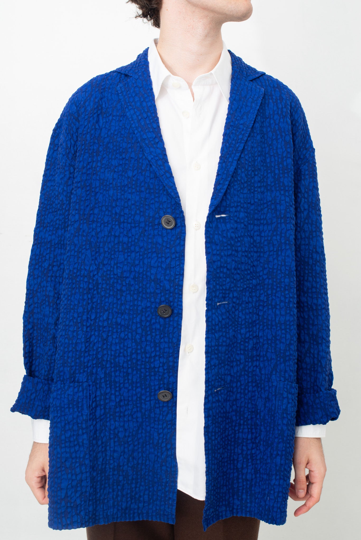 Issey Miyake Men's 2010's vivid blue wrinkled jacket