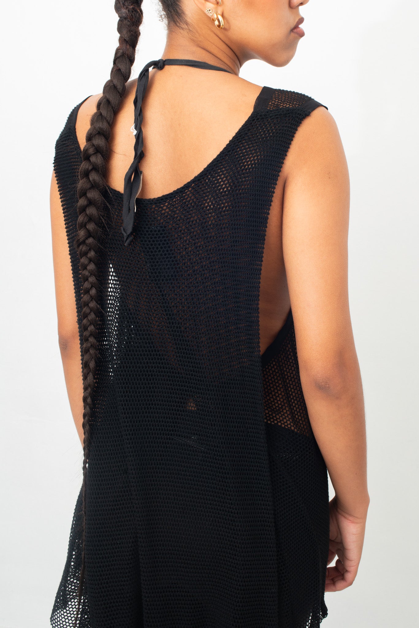 Ann Demeulemeester 2000's black fishnet top with back draping