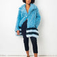 Fendi FW 2016 blue fur shearling coat with striped fox fur trims