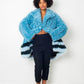 Fendi FW 2016 blue fur shearling coat with striped fox fur trims