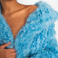 Fendi FW 2016 blue fur shearling coat with striped fox fur trims