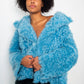 Fendi FW 2016 blue fur shearling coat with striped fox fur trims