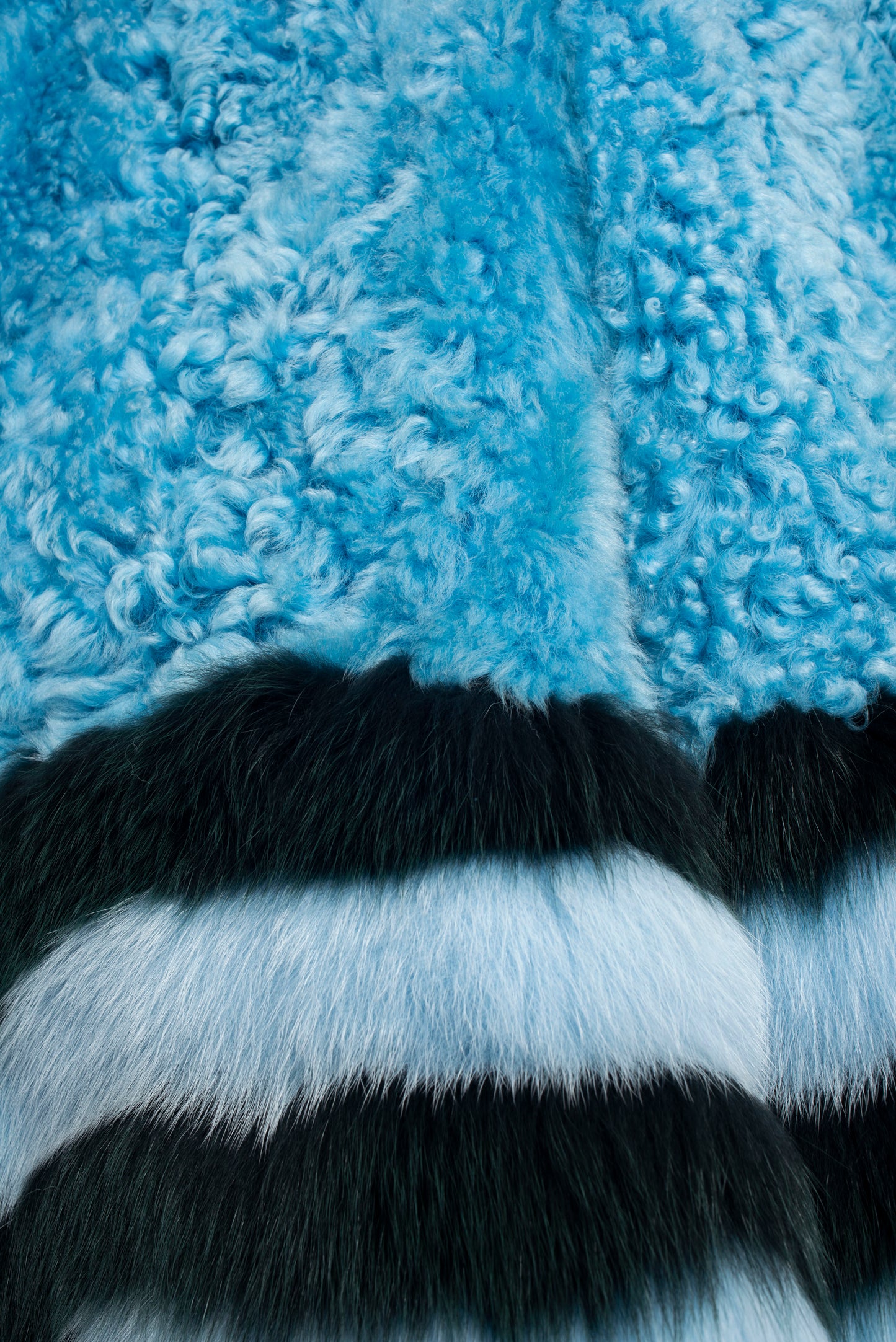 Fendi FW 2016 blue fur shearling coat with striped fox fur trims