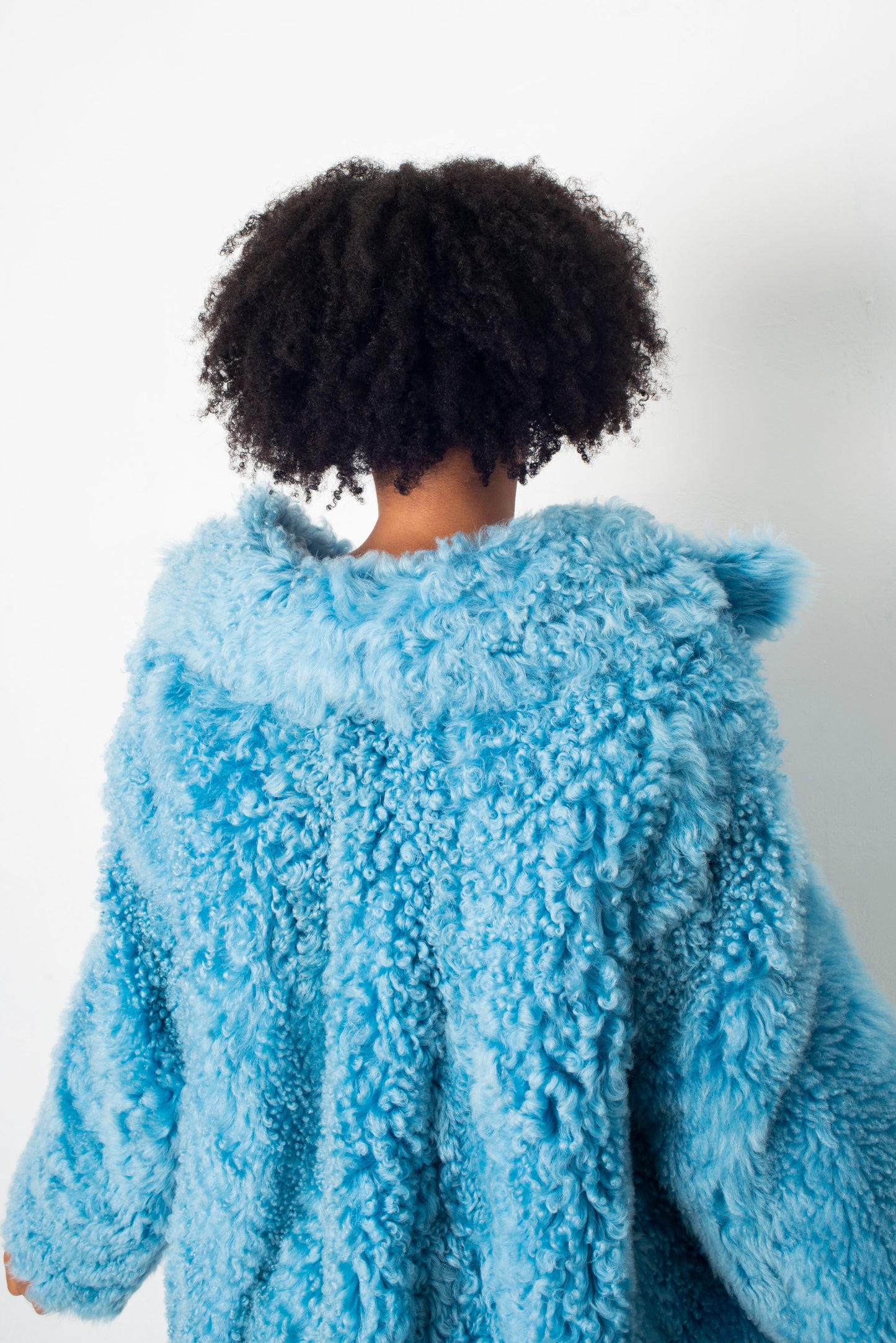 Fendi FW 2016 blue fur shearling coat with striped fox fur trims