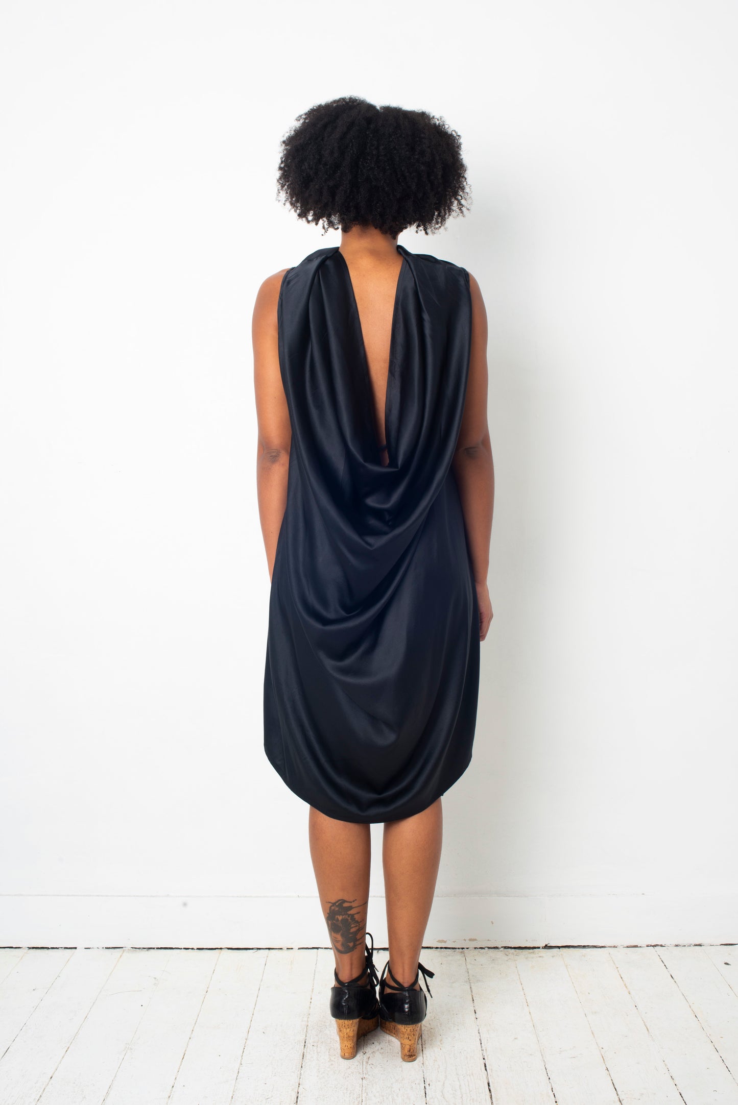 Ann Demeulemeester 2000's black silk dress with draped open back