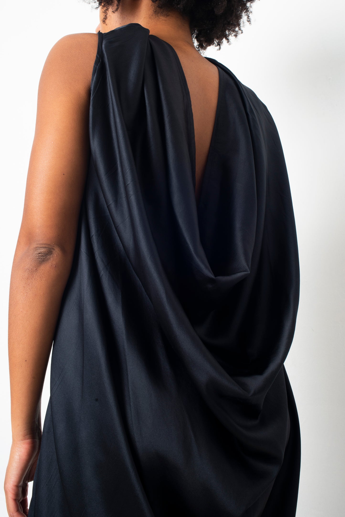 Ann Demeulemeester 2000's black silk dress with draped open back