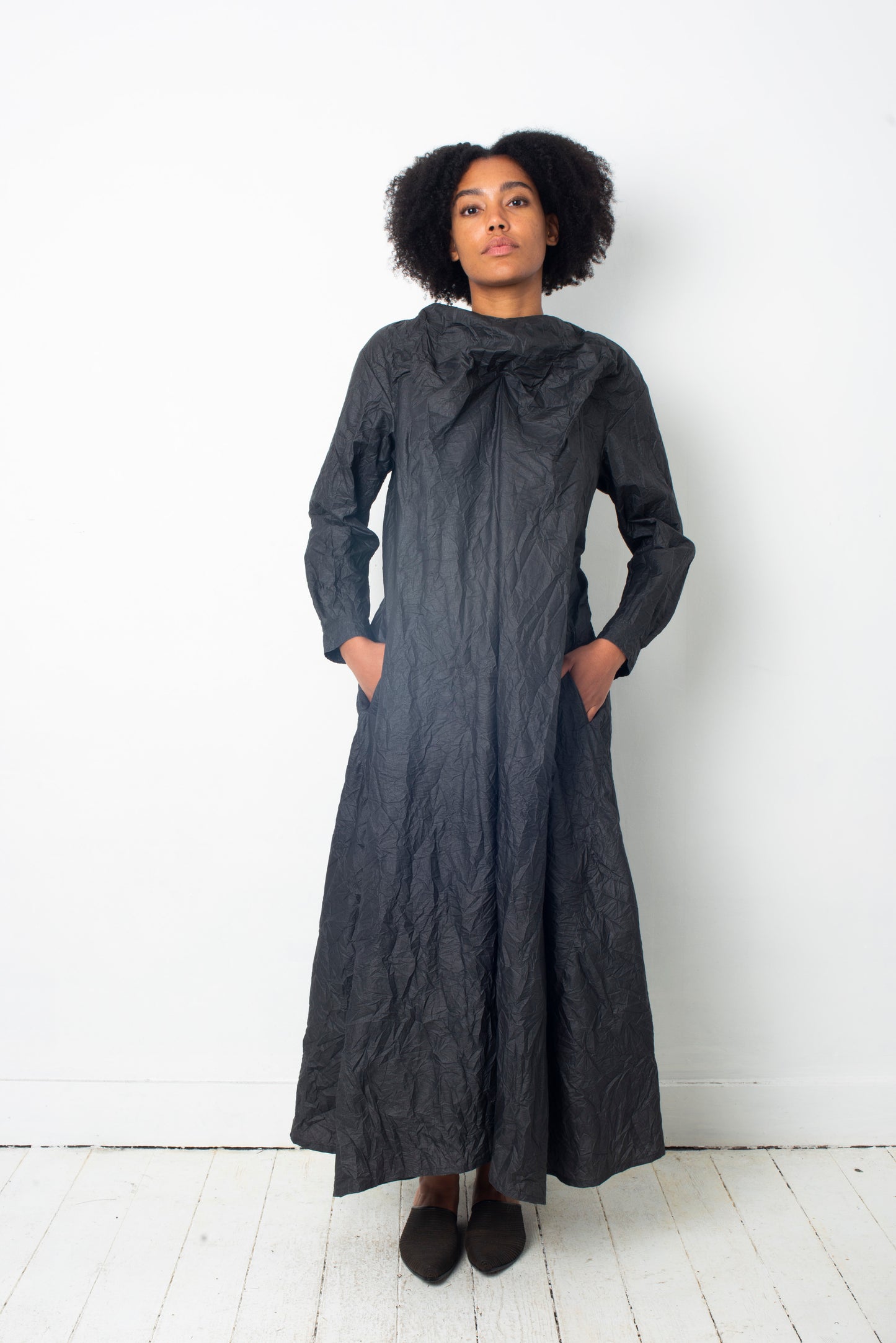 Issey Miyake 90's grey maxi wrinkled paper dress