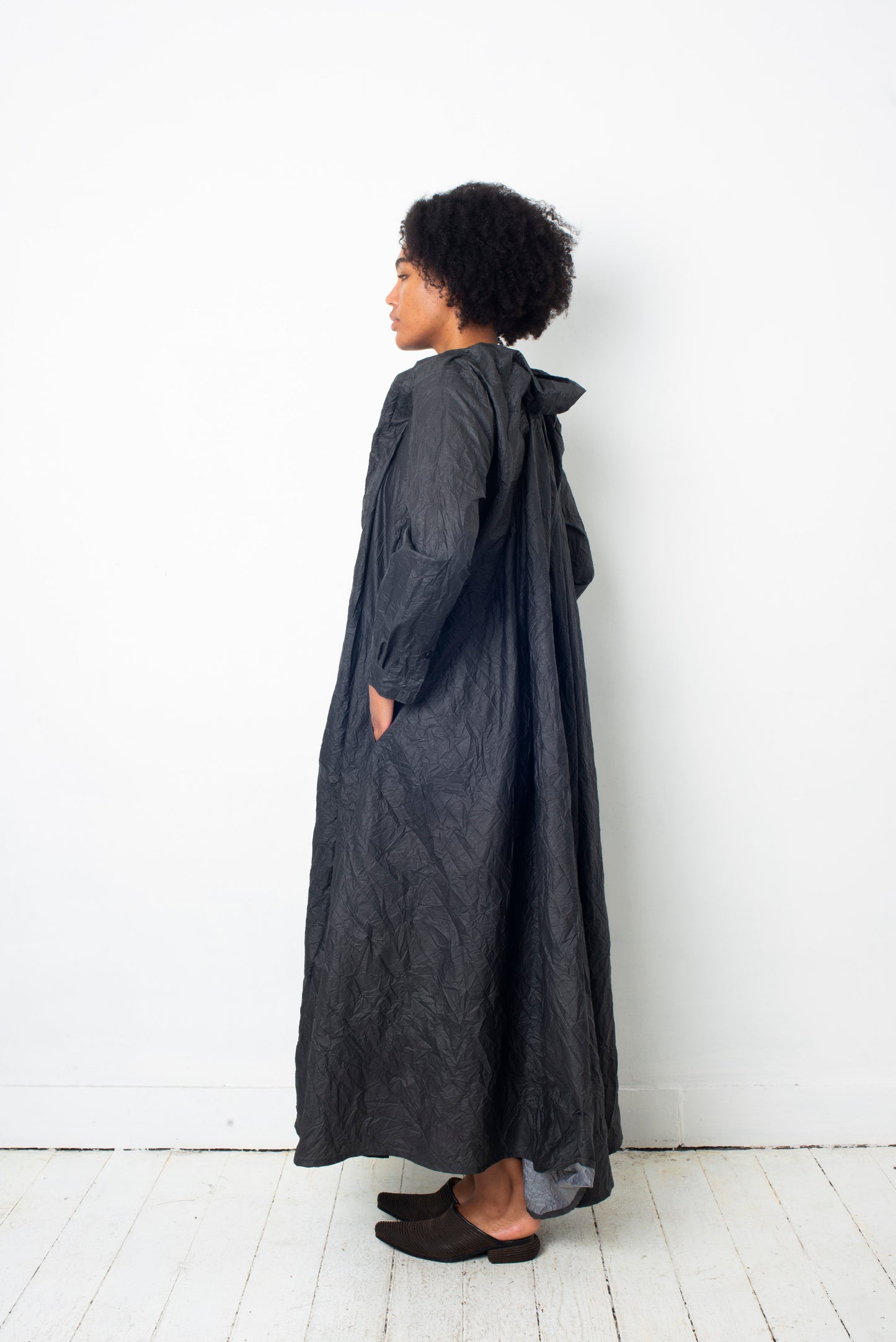 Issey Miyake 90's grey maxi wrinkled paper dress