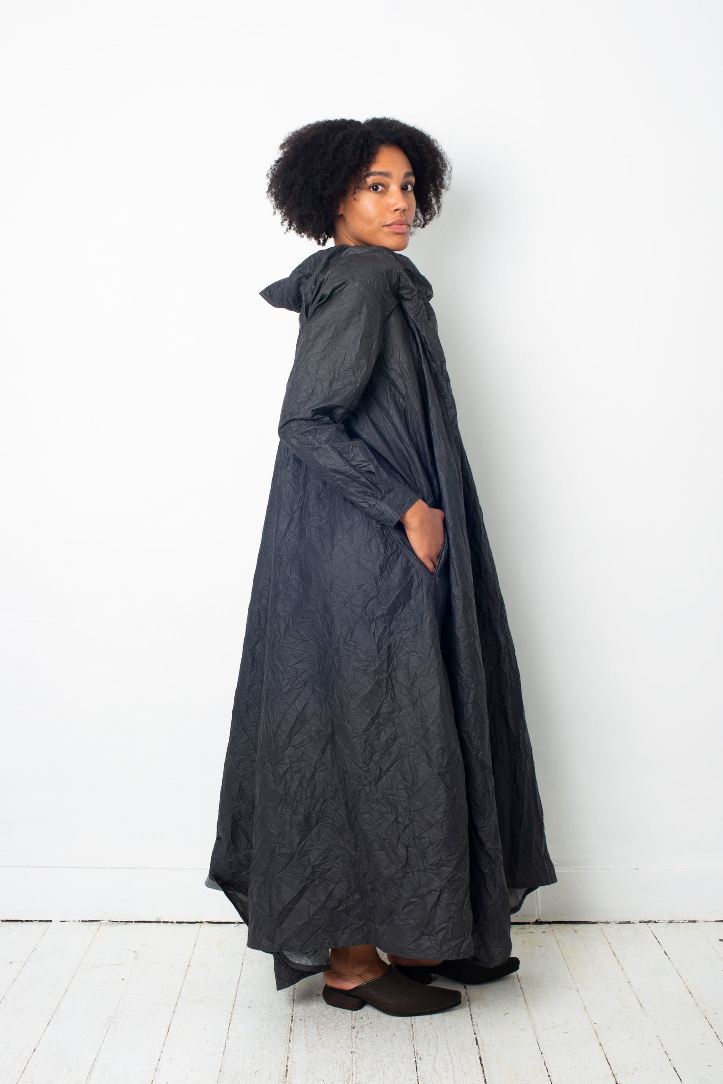 Issey Miyake 90's grey maxi wrinkled paper dress