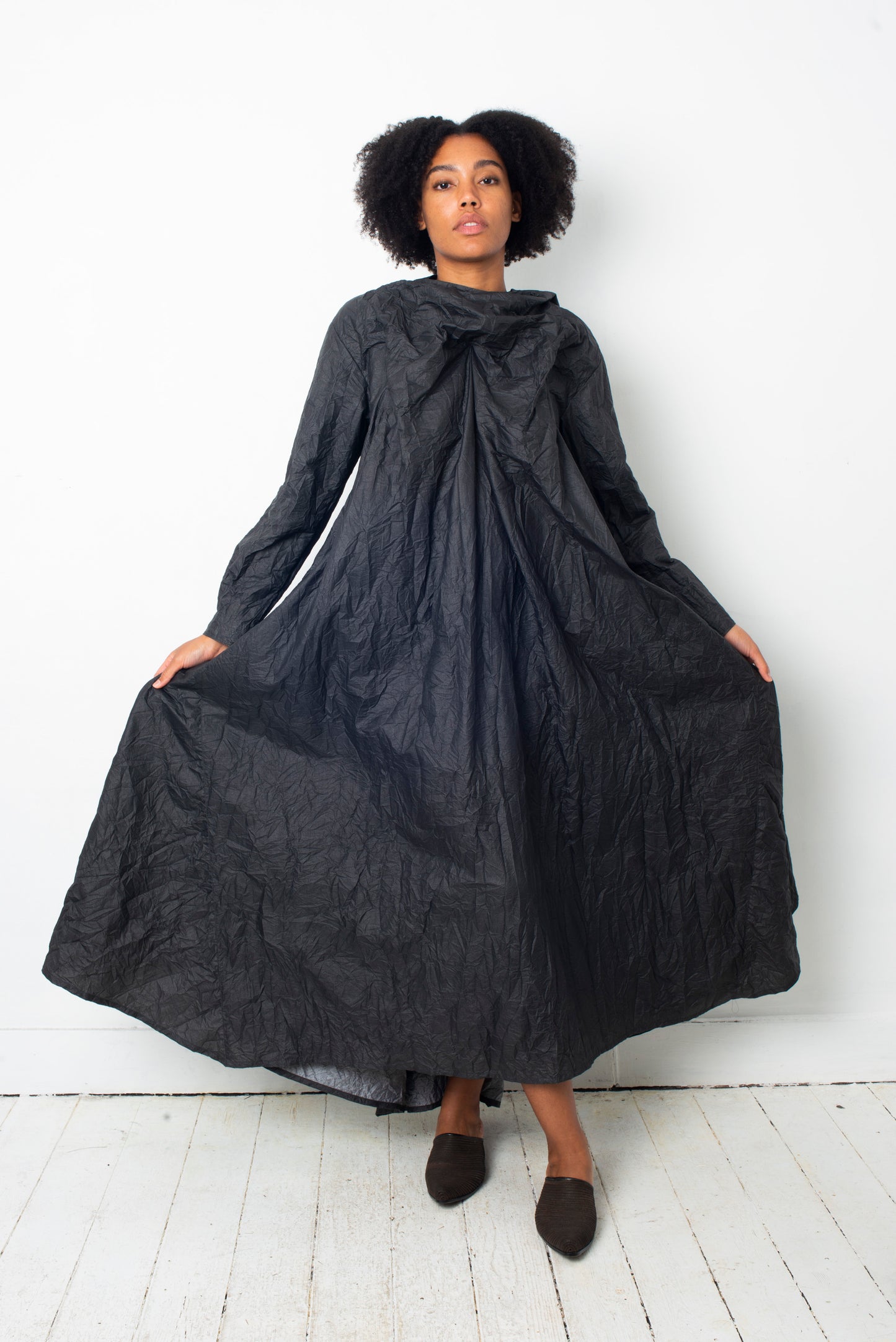 Issey Miyake 90's grey maxi wrinkled paper dress