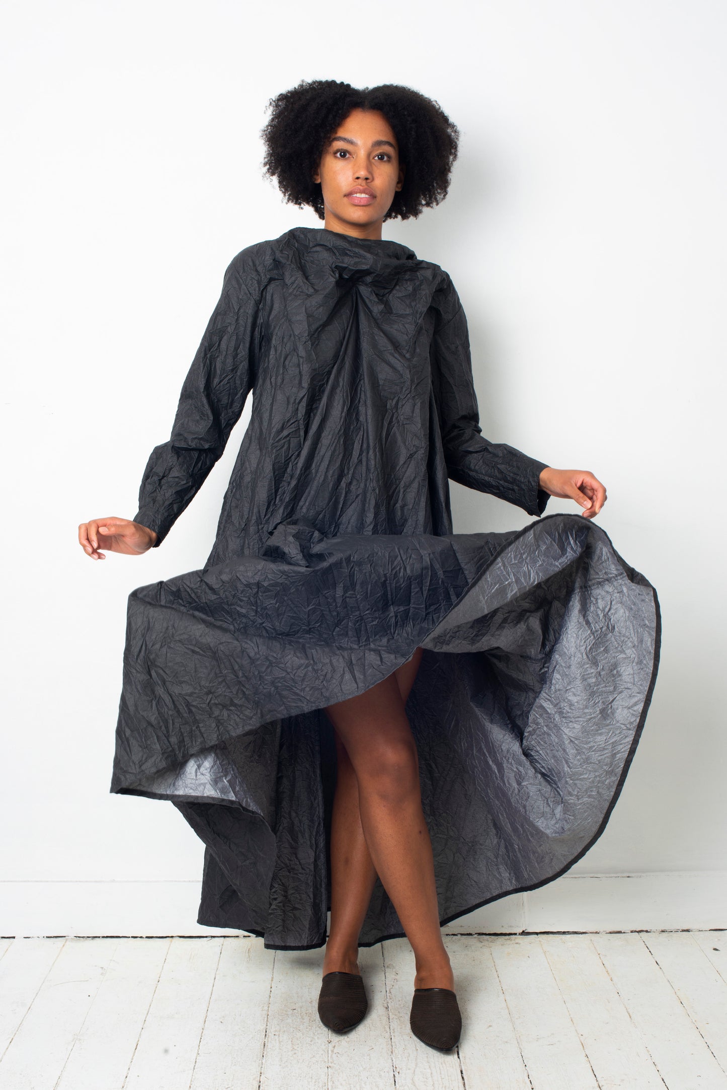 Issey Miyake 90's grey maxi wrinkled paper dress