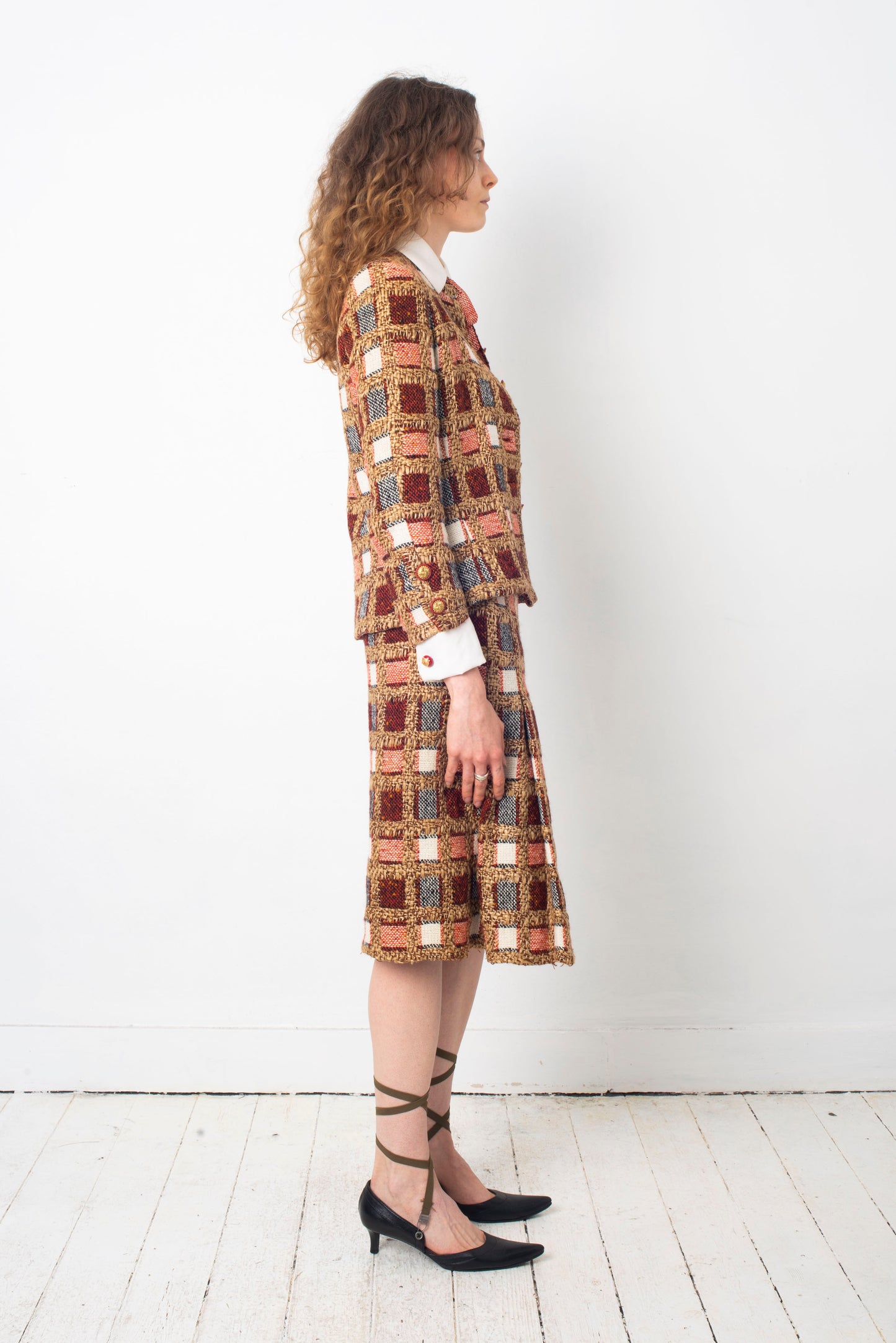 Chanel haute couture 1970's red tweed three piece skirt set