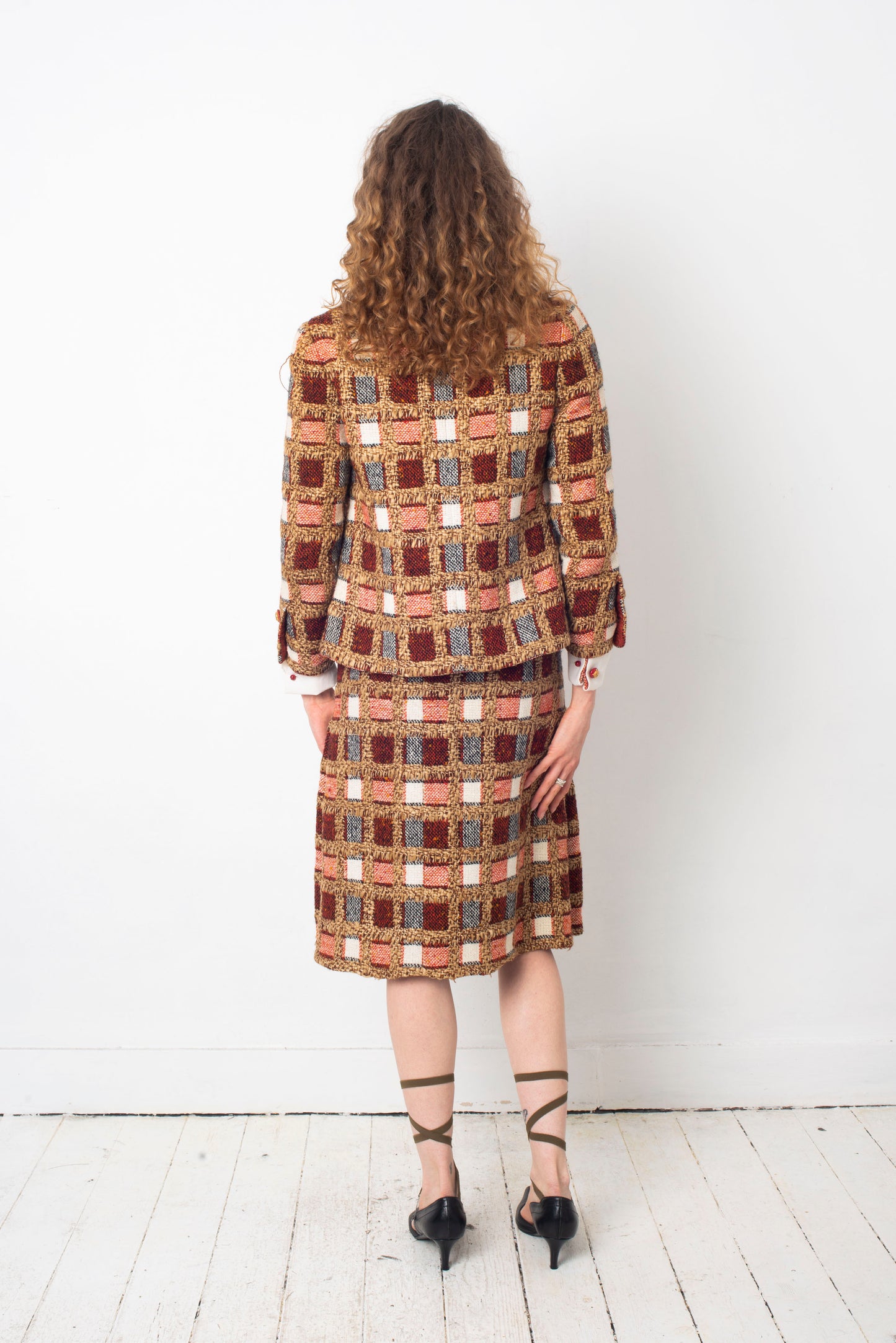 Chanel haute couture 1970's red tweed three piece skirt set