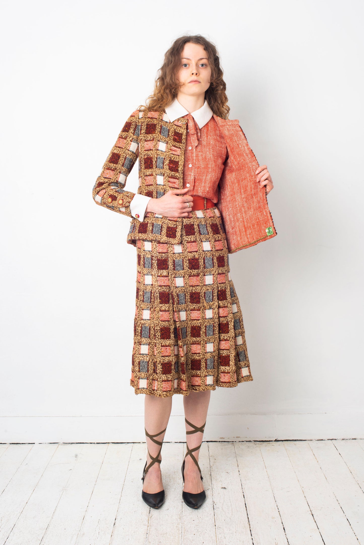 Chanel haute couture 1970's red tweed three piece skirt set